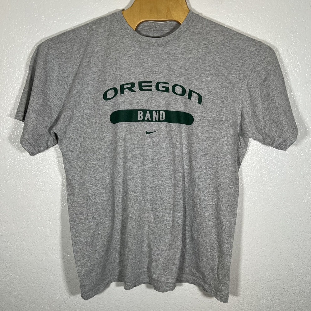 Nike Oregon Ducks Band T Shirt Men's Size Large Gray Green Center Swoosh - Picture 2 of 6